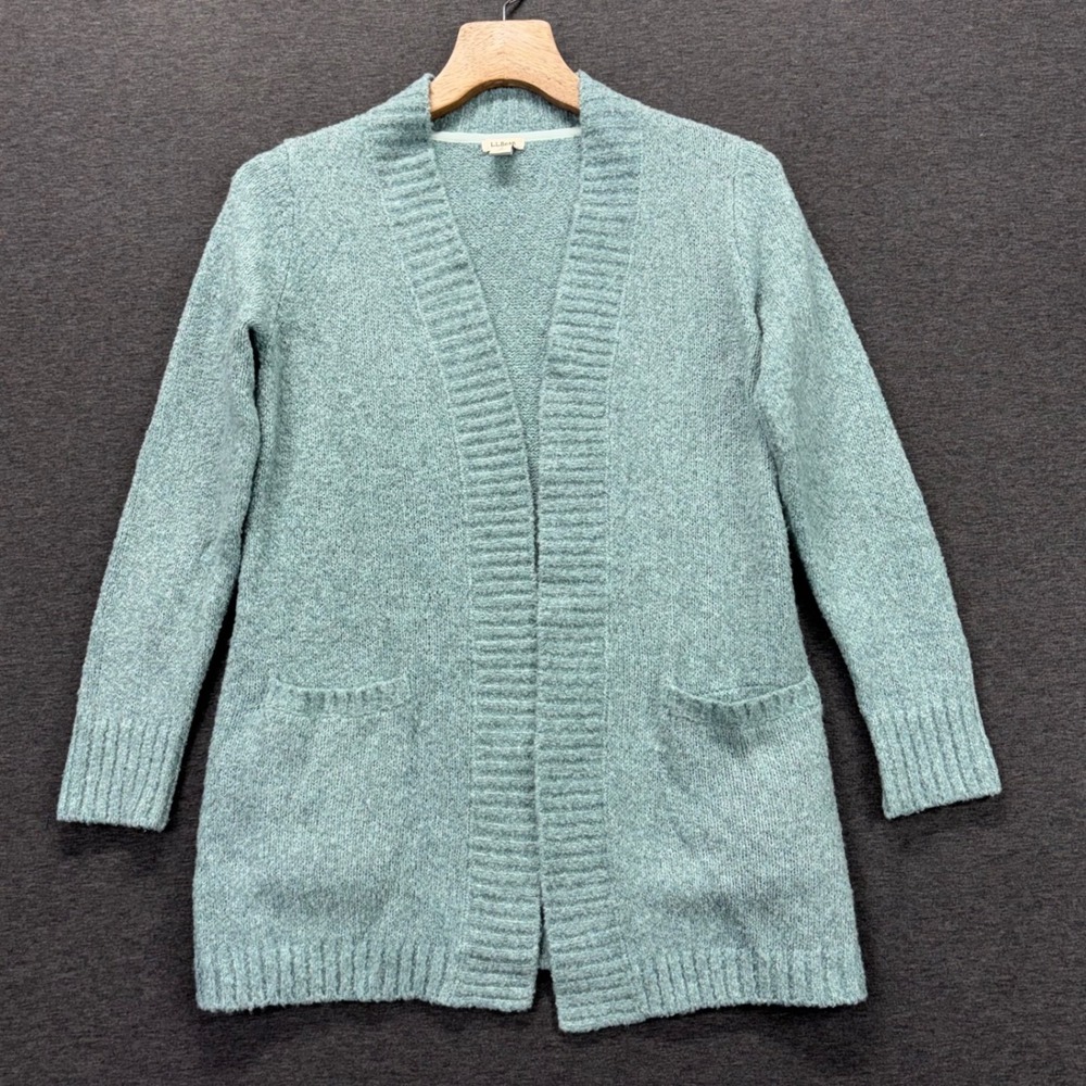 L.L.Bean Cardigan Womens S Long Open Front Pocket Knit Sweater Cozy Seafoam